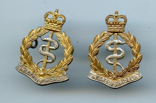Pair of Officers Queens Crown Royal Army Medical Corps Collar Badges