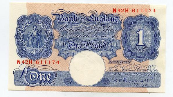 Bank of England £1 One Pound Note . March 1940 Prefix N42H
