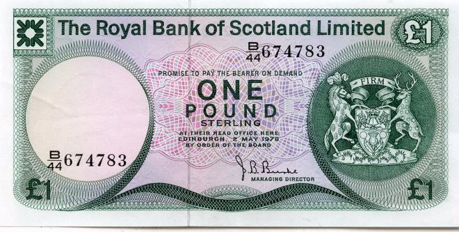 Royal Bank of Scotland £1 One Pound Note .Dated 2nd May 1978