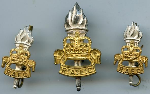 Royal Army Educational Corps  RAEC Officers Cap Badge and Collar Badges