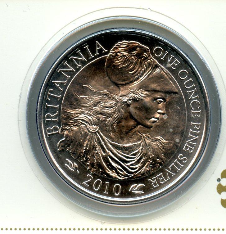 U.K. 2010 Royal Mint Bullion Uncirculated Silver Britannia Coin One Ounce Silver