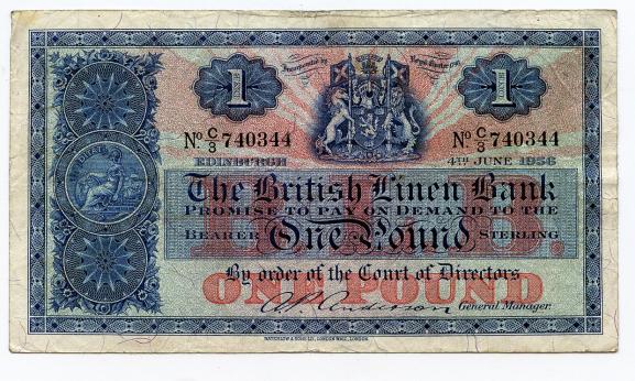 British Linen Bank £1 Banknote 4th June 1956