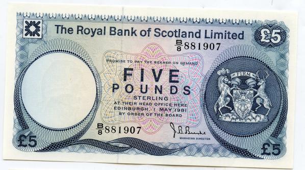 Royal Bank of Scotland £5 Five Pound Note 1st May 1981