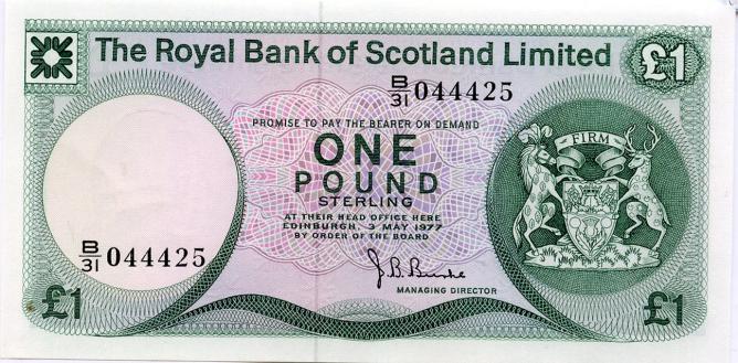 Royal Bank of Scotland £1 One Pound Note 3rd May 1977