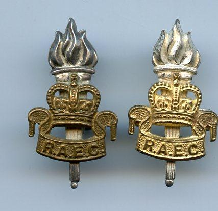 Pair of Royal Army Educational Corps  RAEC Queens Crown Collar Badges