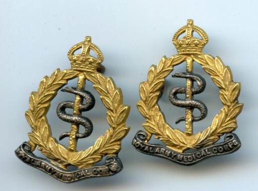 Pair of Officers Kings Crown Royal Army Medical Corps Collar Badges
