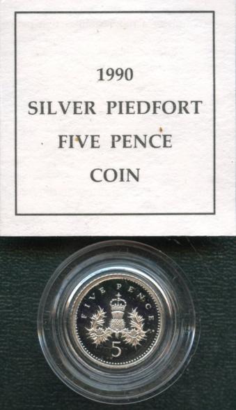UK 1990 Royal Mint Silver Proof Piedfort 5p Coin