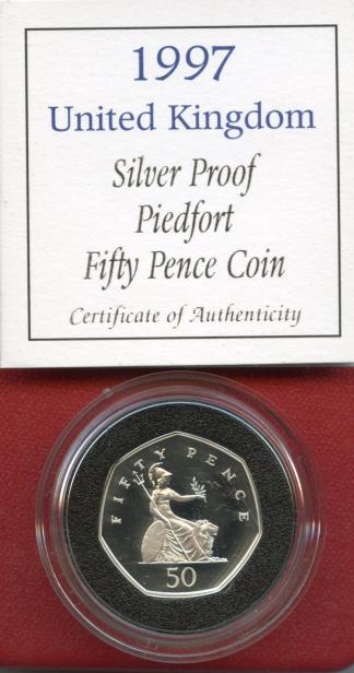 UK 1997 Royal Mint Silver Proof Piedfort 50p Coin