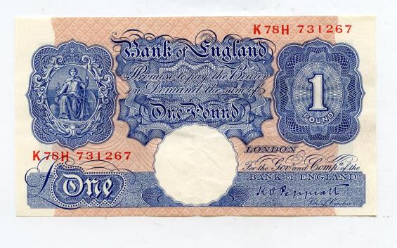 Bank of England £1 One Pound Note . March 1940 Prefix K78H