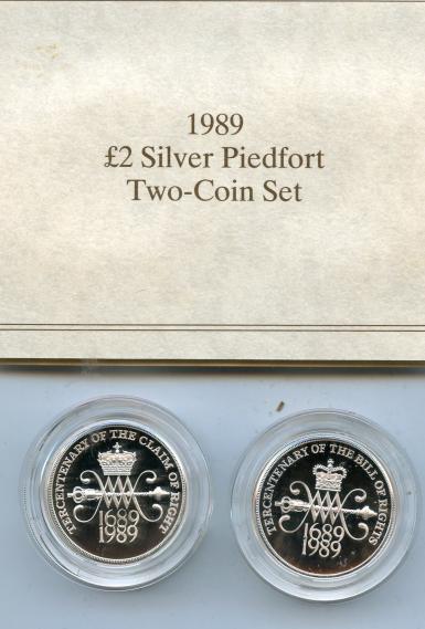 UK 1989 £2 Silver Proof Piedfort  Two Coin Set