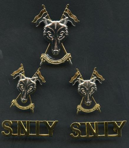 Set of SNIY. Scottish &  North Irish Yeomanry Cap, Collar & Shoulder Title Badges