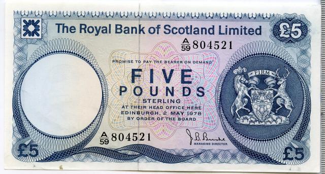 Royal Bank Of Scotland £5 Banknote. 2nd May 1978
