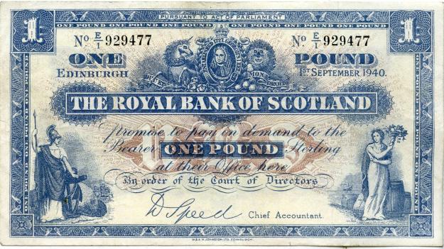 Royal Bank of Scotland £1 One Pound Note .Dated 1st September 1940