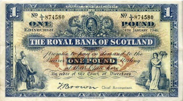 Royal Bank of Scotland £1 One Pound Note .Dated 24th January 1946