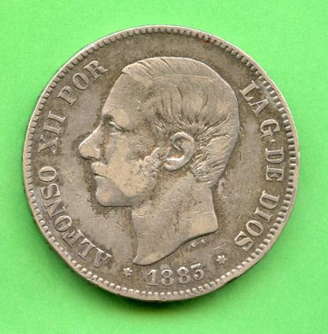 Spain 1883 5 Pesetas Coin