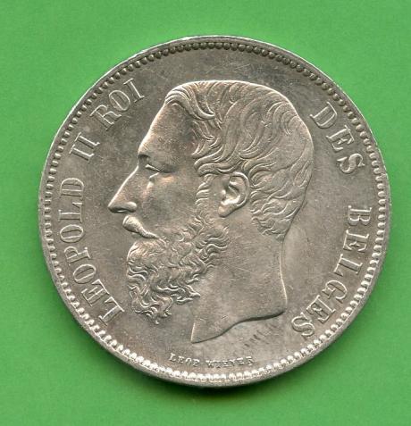 Belgium 1873 5 Francs Coin