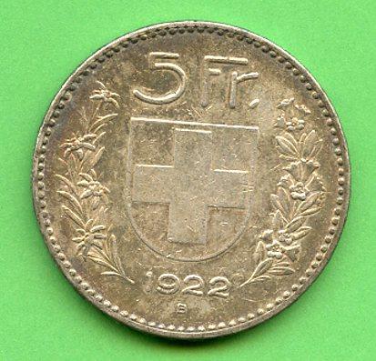 Switzerland 1922 5 Francs Coin
