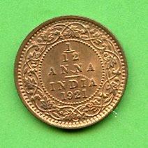 India 1921 1/12 Anna  Coin