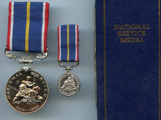 National Service Medal 1939-60  In Fitted Box of issue with  Miniature Medal