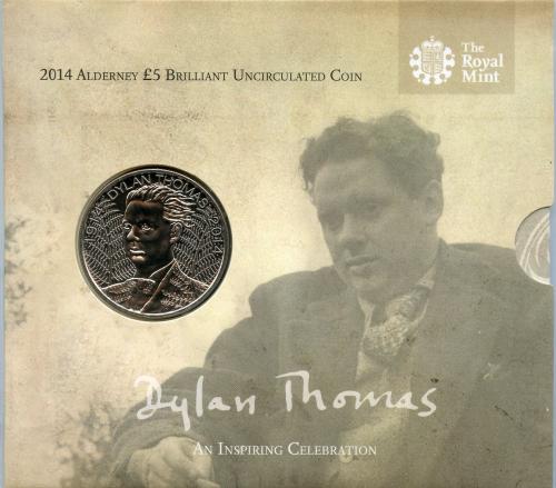 2014 Alderney Brilliant Uncirculated  Dylan Thomas £5 Coin