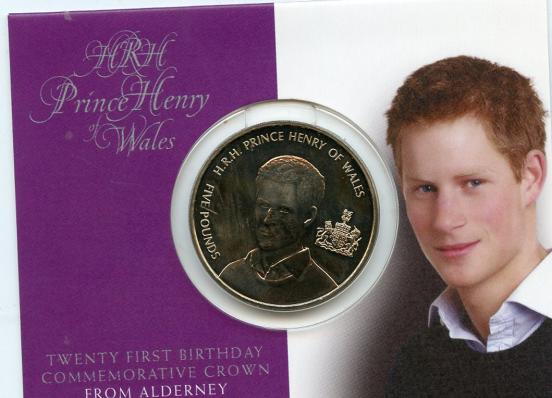 2005 Alderney Brilliant Uncirculated Prince Henrys 21st Birthday £5 Coin