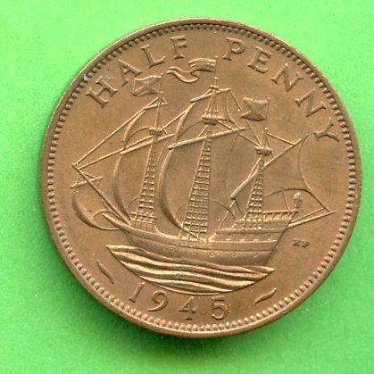 UK Halfpenny Coin 1945