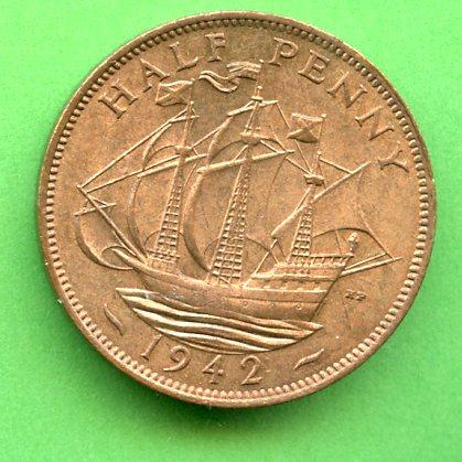 UK Halfpenny Coin 1942