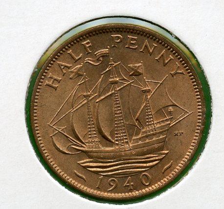 UK Halfpenny Coin 1940