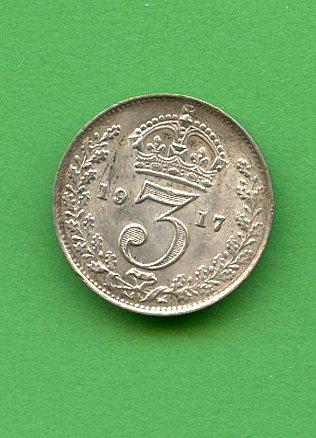 U.K. 1917 Three Pence Coin