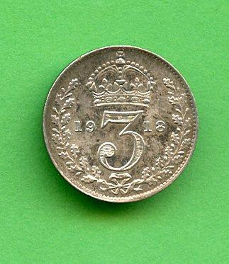 U.K. 1918 Three Pence Coin