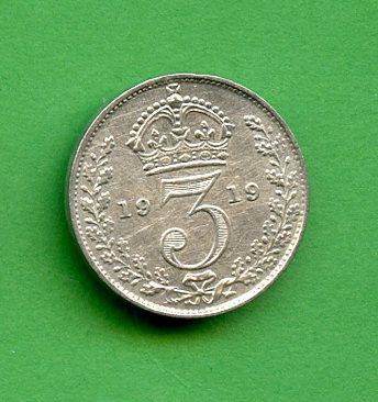 U.K. 1919  Three Pence Coin