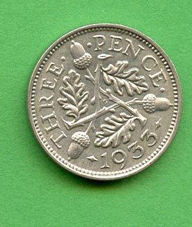U.K. 1933 Three Pence Coin