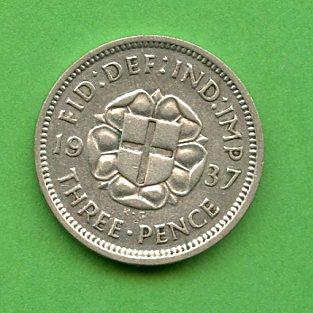 U.K. 1937 Three Pence Coin