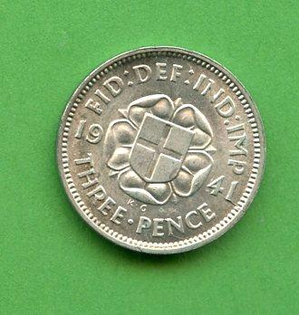 U.K. 1941 Three Pence Coin