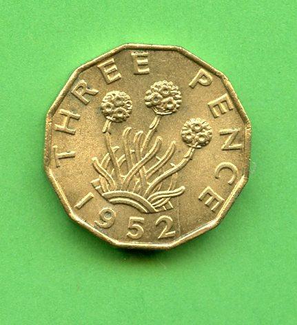 U.K. 1952 Three Pence Coin