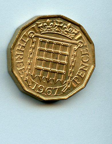 U.K. 1967 Three Pence Coin