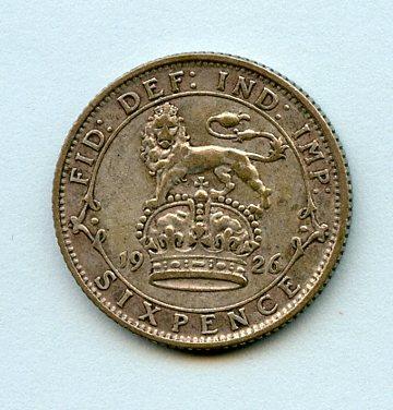 U.K. 1926 Sixpence Coin