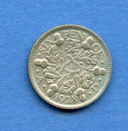 U.K. 1928 Sixpence Coin