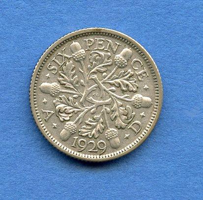 U.K. 1929 Sixpence Coin