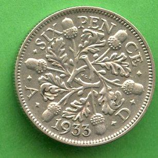 U.K. 1933 Sixpence Coin