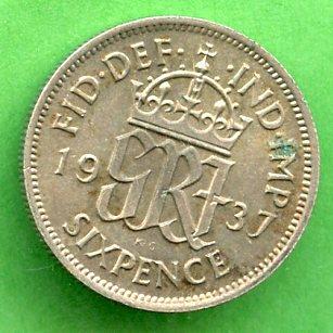 U.K. 1937 Sixpence Coin