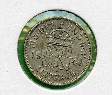 U.K. 1940 Sixpence Coin