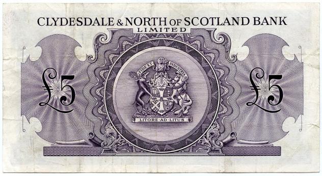 Clydesdale & North of Scotland  £5 Five Pound Banknote Dated 2nd March 1953