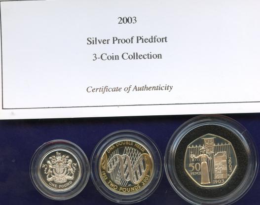 UK 2003 Silver Proof Piedfort 3 Coin Collection Set