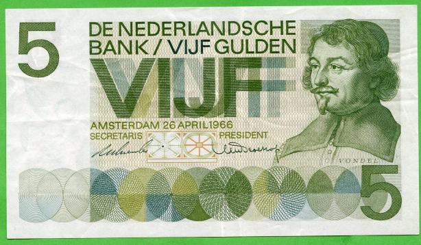 Netherlands, 5 Gulden Banknote 1966