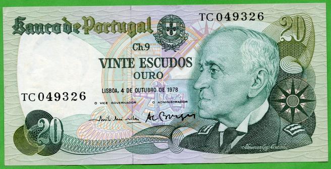 Portugal 20 Escudos Banknote 1978