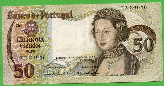 Portugal 50 Escudos Banknote 1968