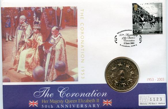 UK 1993 The Coronation 40th Anniversary Uncirculated £5 Coin with First Day Cover