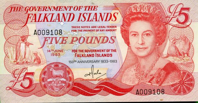 Falkland Islands £5 Five Pound Banknote 14th June 1983