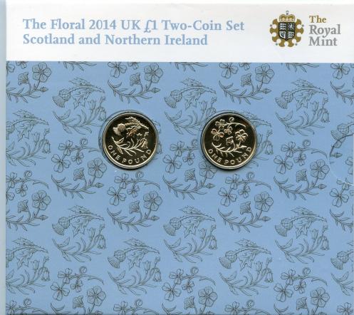 UK 2014 £1 Floral Uncirculated Coin Set Scotland And Northern Ireland